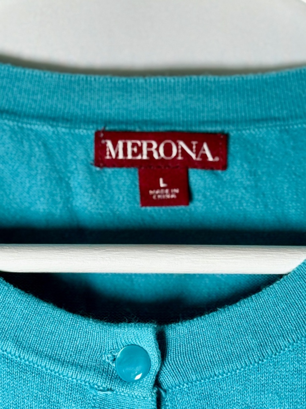 Merona Women's Teal Button Front Cardigan Sweater 3/4 Sleeve Size L - Picture 5 of 6